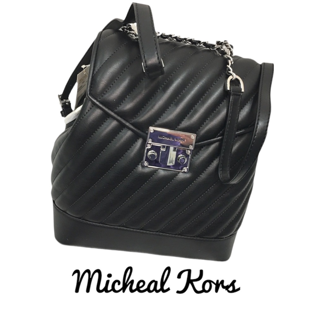 NWT Michael Kors Medium Quilted Chain Backpack Black